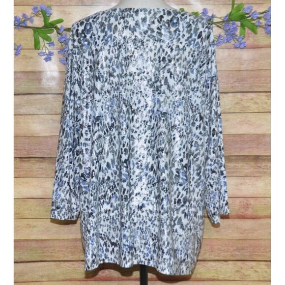 Rebecca Malone Women's Metallic Animal Print Thin Knit Top 1X 3/4 Sleeve Stretch - Picture 5 of 9